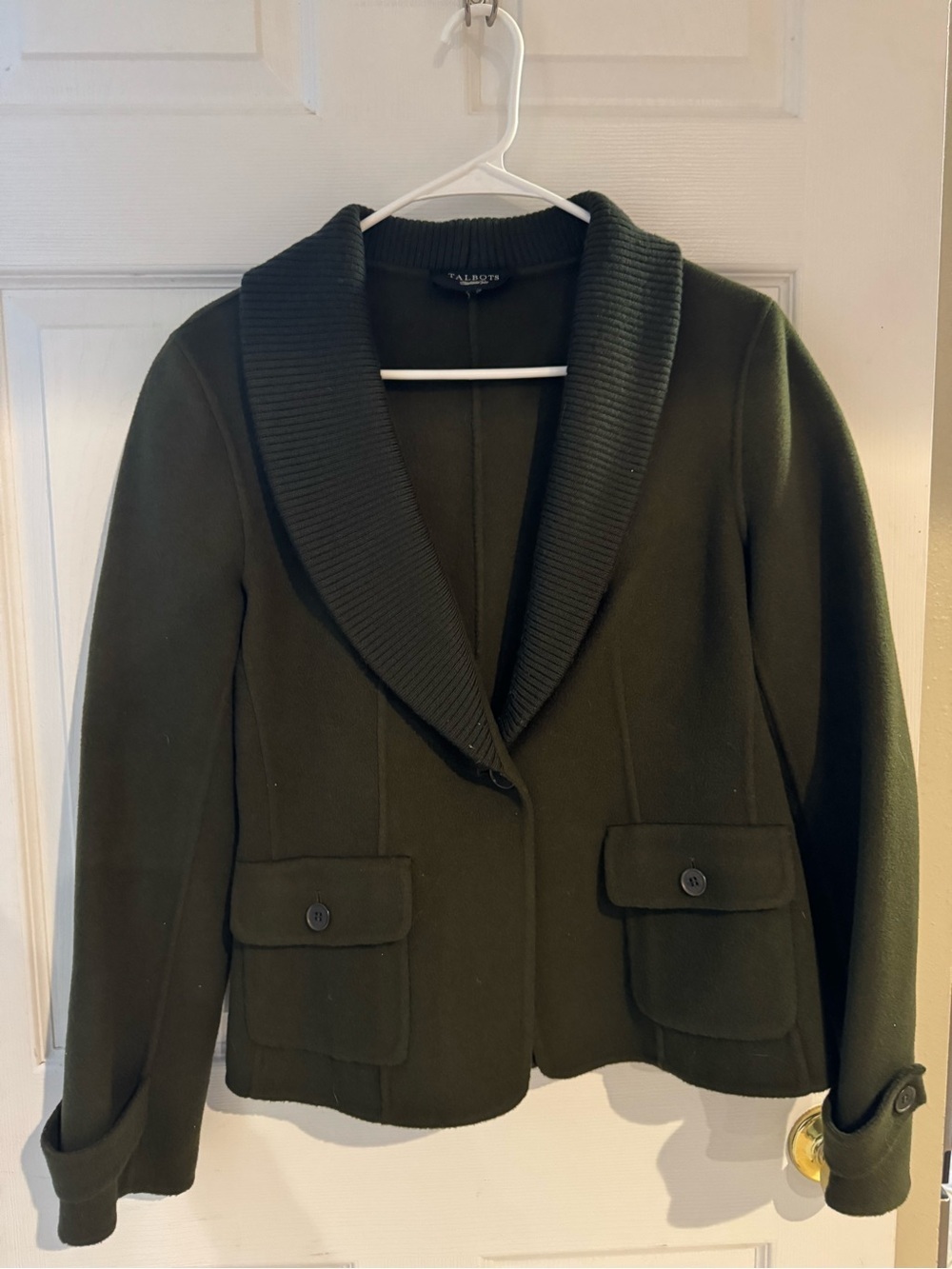 Talbots Dark Olive Shawl-Collar Wool-Blend Blazer